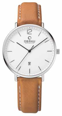 Obaku Mens Steel Case Light Brown Leather Strap White Dial V181GDCWRZ Obaku Mens Steel Case Light Brown Leather Strap White Dial V181GDCWRZ
