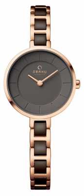 Obaku Womans Rose Gold Case Two Tone Strap V183LXVNSV Obaku Womans Rose Gold Case Two Tone Strap V183LXVNSV
