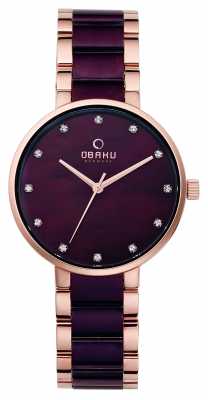 Obaku Womans Rose Gold Case Two Tone Strap V189LXVNSA Obaku Womans Rose Gold Case Two Tone Strap V189LXVNSA