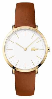Lacoste Womans Brown Leather Strap White Dial Gold Case 2000947 Lacoste Womans Brown Leather Strap White Dial Gold Case 2000947