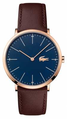 Lacoste Mens Brown Leather Strap Blue Dial Gold Case 2010871 Lacoste Mens Brown Leather Strap Blue Dial Gold Case 2010871