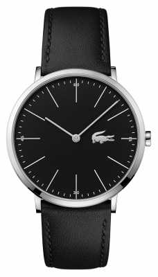 Lacoste Mens Black Leather Strap Black Dial Steel Case 2010873 Lacoste Mens Black Leather Strap Black Dial Steel Case 2010873