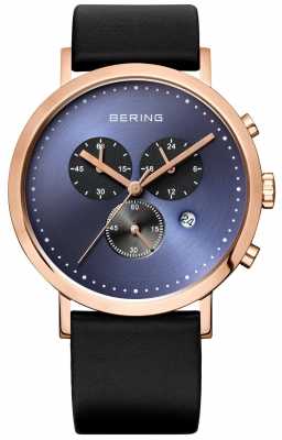 Bering Mens Chronograph Blue Dial Black Leather Strap 10540-567 Bering Mens Chronograph Blue Dial Black Leather Strap 10540-567