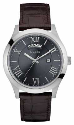 Guess Mens Metropolitan Leather Strap Silver Round Case W0792G5 Guess Mens Metropolitan Leather Strap Silver Round Case W0792G5