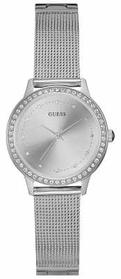 Guess Womans Chelsea Silver Mesh Strap Round Silver Dial Stone Set W0647L6 Guess Womans Chelsea Silver Mesh Strap Round Silver Dial Stone Set W0647L6
