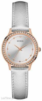 Guess Womans Chelsea Silver Leather Strap Rose Gold Case Stone Set W0648L11 Guess Womans Chelsea Silver Leather Strap Rose Gold Case Stone Set W0648L11