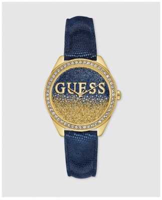 Guess Womans Glitter Girl Blue Strap Gold Case Stone Set W0823L5 Guess Womans Glitter Girl Blue Strap Gold Case Stone Set W0823L5