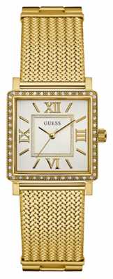 Guess Womans Highline Gold Mesh Strap White Rectangle Dial W0826L2 Guess Womans Highline Gold Mesh Strap White Rectangle Dial W0826L2