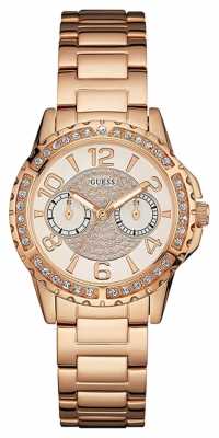 Guess Womans Sassy Rose Gold Metal Strap Gold Dial Stone Set W0705L3 Guess Womans Sassy Rose Gold Metal Strap Gold Dial Stone Set W0705L3