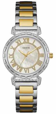 Guess Womans South Hampton Two Tone Metal Strap Round White Dial W0831L3 Guess Womans South Hampton Two Tone Metal Strap Round White Dial W0831L3