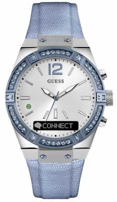 Guess CONNECT Womens Silver Dial Stone Set Blue Strap Smartwatch C0002M5 Guess CONNECT Womens Silver Dial Stone Set Blue Strap Smartwatch C0002M5