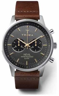 Triwa Mens Smoky Nevil Dark Brown Leather Strap Black Dial NEST114-CL010412 Triwa Mens Smoky Nevil Dark Brown Leather Strap Black Dial NEST114-CL010412
