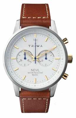 Triwa Mens Snow Nevil Brown Leather Strap White Dial NEST115-SC010215 Triwa Mens Snow Nevil Brown Leather Strap White Dial NEST115-SC010215