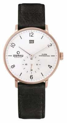 Obaku Mens Rose Gold Case Black Leather White Dial V190GDVWRB Obaku Mens Rose Gold Case Black Leather White Dial V190GDVWRB