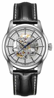 Hamilton Mens Railroad Skeleton Silver Stainless Steel Black Strap H40655751 Hamilton Mens Railroad Skeleton Silver Stainless Steel Black Strap H40655751