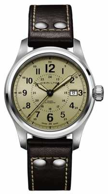 Hamilton Mens Khaki Field Auto Khaki Dial Brown Leather Strap H70595523 Hamilton Mens Khaki Field Auto Khaki Dial Brown Leather Strap H70595523
