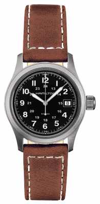 Hamilton Mens Khaki Field Quartz Black Dial Brown Strap H68311533 Hamilton Mens Khaki Field Quartz Black Dial Brown Strap H68311533