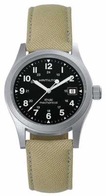 Hamilton Mens Khaki Field Officer Handwinding Beige Strap Black Dial H69419933 Hamilton Mens Khaki Field Officer Handwinding Beige Strap Black Dial H69419933