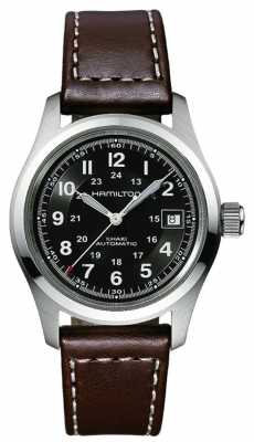 Hamilton Mens Khaki Field Auto Black Dial Brown Strap H70455533 Hamilton Mens Khaki Field Auto Black Dial Brown Strap H70455533