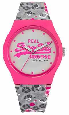Superdry Womens Urban Floral Pink And Grey Rubber Strap White Dial SYL169EP Superdry Womens Urban Floral Pink And Grey Rubber Strap White Dial SYL169EP