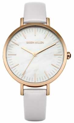 Karen Millen Womens Lilac Leather Strap Mother Of Pearl Dial KM126PRG Karen Millen Womens Lilac Leather Strap Mother Of Pearl Dial KM126PRG