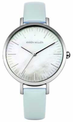 Karen Millen Womens Blue Leather Strap Mother Of Pearl Dial KM126U Karen Millen Womens Blue Leather Strap Mother Of Pearl Dial KM126U