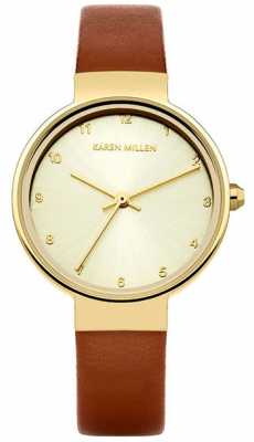 Karen Millen Womens Brown Leather Strap Rose Gold Dial KM131TG Karen Millen Womens Brown Leather Strap Rose Gold Dial KM131TG
