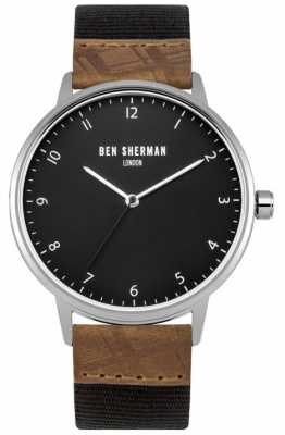 Ben Sherman Mens Portobello Heritage Black Leather And Fabric Strap WB049TE Ben Sherman Mens Portobello Heritage Black Leather And Fabric Strap WB049TE