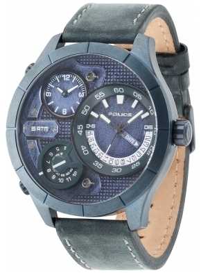 Police Mens bushmaster blau Lederarmband silbernes Zifferblatt 14638XSUBL/03 Police Mens bushmaster blau Lederarmband silbernes Zifferblatt 14638XSUBL/03