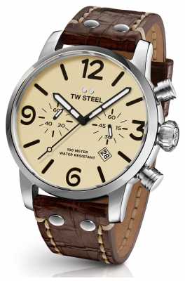 TW Steel Mens Maverick Cream Sandwich Dial Chronograph Brown Leather MS24 TW Steel Mens Maverick Cream Sandwich Dial Chronograph Brown Leather MS24