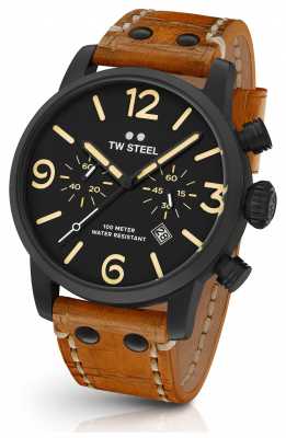 TW Steel Mens Maverick Black Sandwich Chronograph Tan Leather 45mm MS33 TW Steel Mens Maverick Black Sandwich Chronograph Tan Leather 45mm MS33