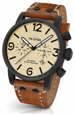 TW Steel Mens Maverick Cream Sandwich Chronograph Dial Brown Leather MS44 TW Steel Mens Maverick Cream Sandwich Chronograph Dial Brown Leather MS44