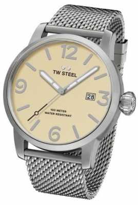 TW Steel Mens Maverick Steel Mesh Strap Cream Dial 45mm MB1 TW Steel Mens Maverick Steel Mesh Strap Cream Dial 45mm MB1