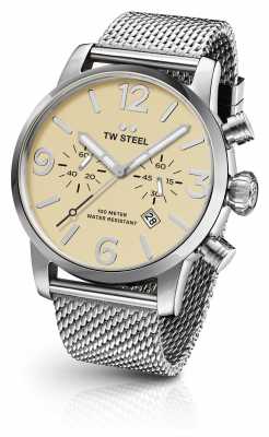TW Steel Mens Maverick Steel Mesh Strap Cream Chronograph Dial 45mm MB3 TW Steel Mens Maverick Steel Mesh Strap Cream Chronograph Dial 45mm MB3