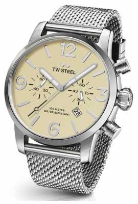 TW Steel Mens Maverick Steel Mesh Strap Cream Chronograph 48mm MB4 TW Steel Mens Maverick Steel Mesh Strap Cream Chronograph 48mm MB4
