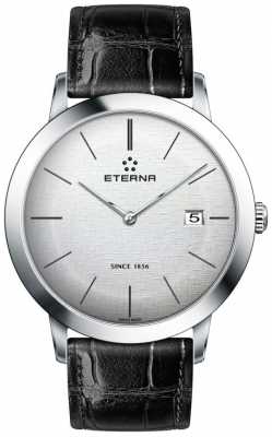 Eterna Mens Quartz Silver Brushed Dial Black Leather Strap 2710.41.10.1383 Eterna Mens Quartz Silver Brushed Dial Black Leather Strap 2710.41.10.1383
