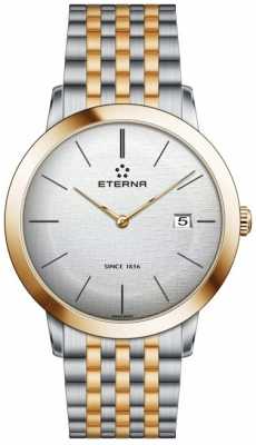 Eterna Mens Eternity Quartz Brushed Silver Dial Two Tone Strap 2710.53.10.1737 Eterna Mens Eternity Quartz Brushed Silver Dial Two Tone Strap 2710.53.10.1737