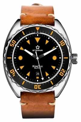 Eterna Mens Super Kontiki Automatic Brown Leather Strap Black Dial 1273.41.49.1363 Eterna Mens Super Kontiki Automatic Brown Leather Strap Black Dial 1273.41.49.1363