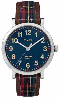 Timex Unisex Dark Blue Dial Patterned Leather Strap TW2P69500 Timex Unisex Dark Blue Dial Patterned Leather Strap TW2P69500