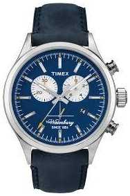 Timex Mens The Waterbury Chronograph Blue Leather Strap TW2P75400 Timex Mens The Waterbury Chronograph Blue Leather Strap TW2P75400