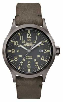 Timex Mens Scout Black Dial Grey Leather Strap TW4B01700 Timex Mens Scout Black Dial Grey Leather Strap TW4B01700
