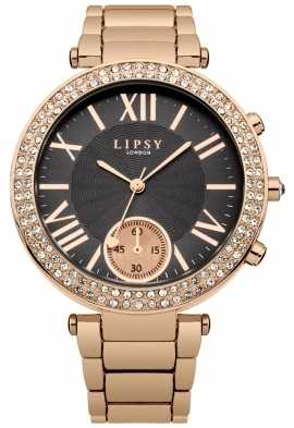 Lipsy Womens Rose Gold Plated Stainless Steel Bracelet Black Dial LP466 Lipsy Womens Rose Gold Plated Stainless Steel Bracelet Black Dial LP466