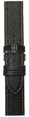 Elliot Brown Mens 22mm Black Pebbled Leather Deployant Tan Stitch Strap STR-L11 Elliot Brown Mens 22mm Black Pebbled Leather Deployant Tan Stitch Strap STR-L11