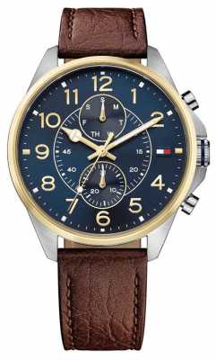 Tommy Hilfiger Mens Dean Brown Leather Strap Blue Dial 1791275 Tommy Hilfiger Mens Dean Brown Leather Strap Blue Dial 1791275