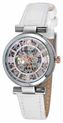 Kenneth Cole Womens Automatic White Leather Strap Silver Tone Dial KC10022296 Kenneth Cole Womens Automatic White Leather Strap Silver Tone Dial KC10022296