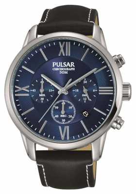 Pulsar Mens Chronograph Black Leather Strap Blue Dial PT3809X1 Pulsar Mens Chronograph Black Leather Strap Blue Dial PT3809X1