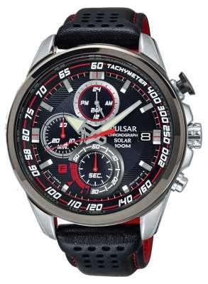 Pulsar Mens Solar Chronograph Black Leather Strap Black Dial PZ6005X1 Pulsar Mens Solar Chronograph Black Leather Strap Black Dial PZ6005X1