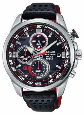 Pulsar Mens Solar Chronograph Black Leather Strap Black Dial PZ6005X1 Pulsar Mens Solar Chronograph Black Leather Strap Black Dial PZ6005X1