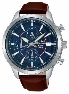 Pulsar Mens Solar Chronograph Brown Leather Strap Blue Dial PZ6015X1 Pulsar Mens Solar Chronograph Brown Leather Strap Blue Dial PZ6015X1