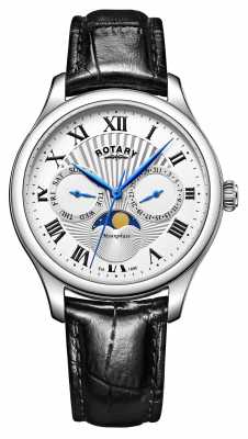 Rotary Mens Moonphase Black Leather Strap Silver Dial GS05065/01 Rotary Mens Moonphase Black Leather Strap Silver Dial GS05065/01